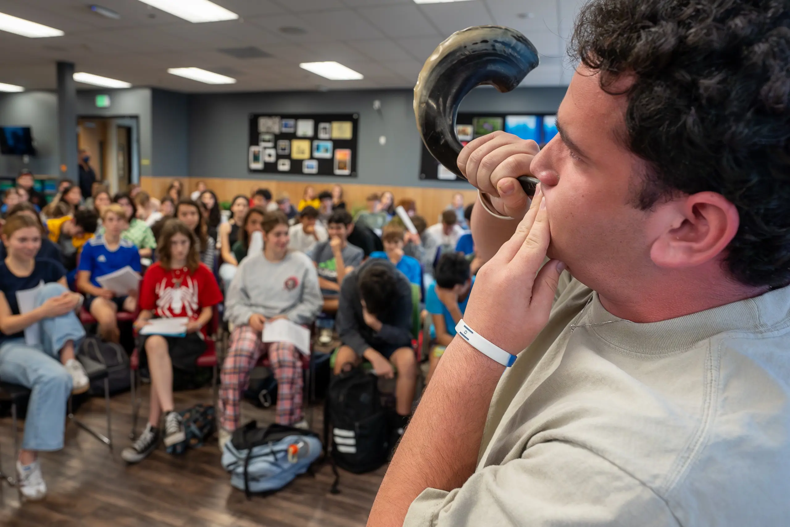 Student Blowing Shofar